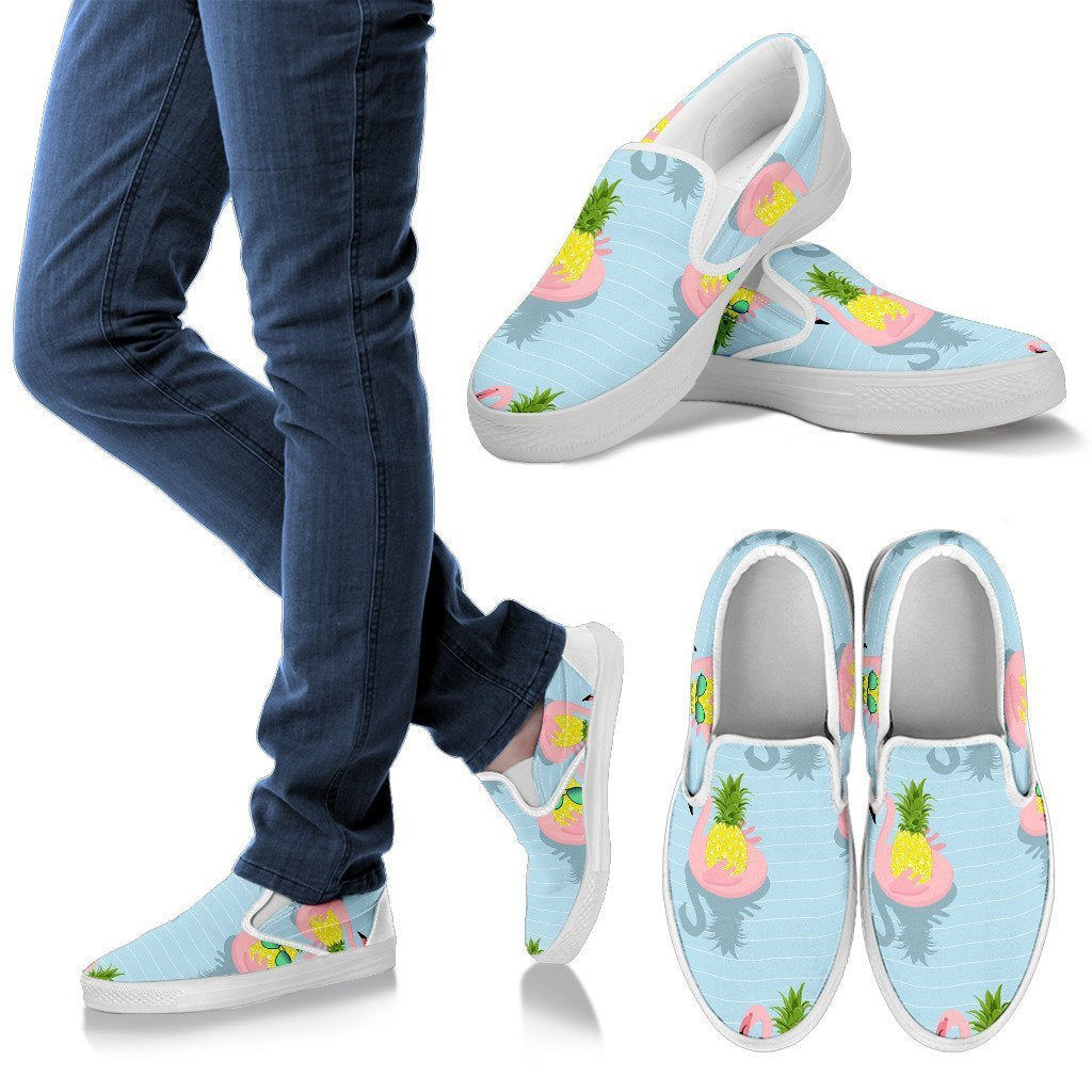 Tropical Flamingo Pineapple Print Women Canvas Slip On Shoes-grizzshop