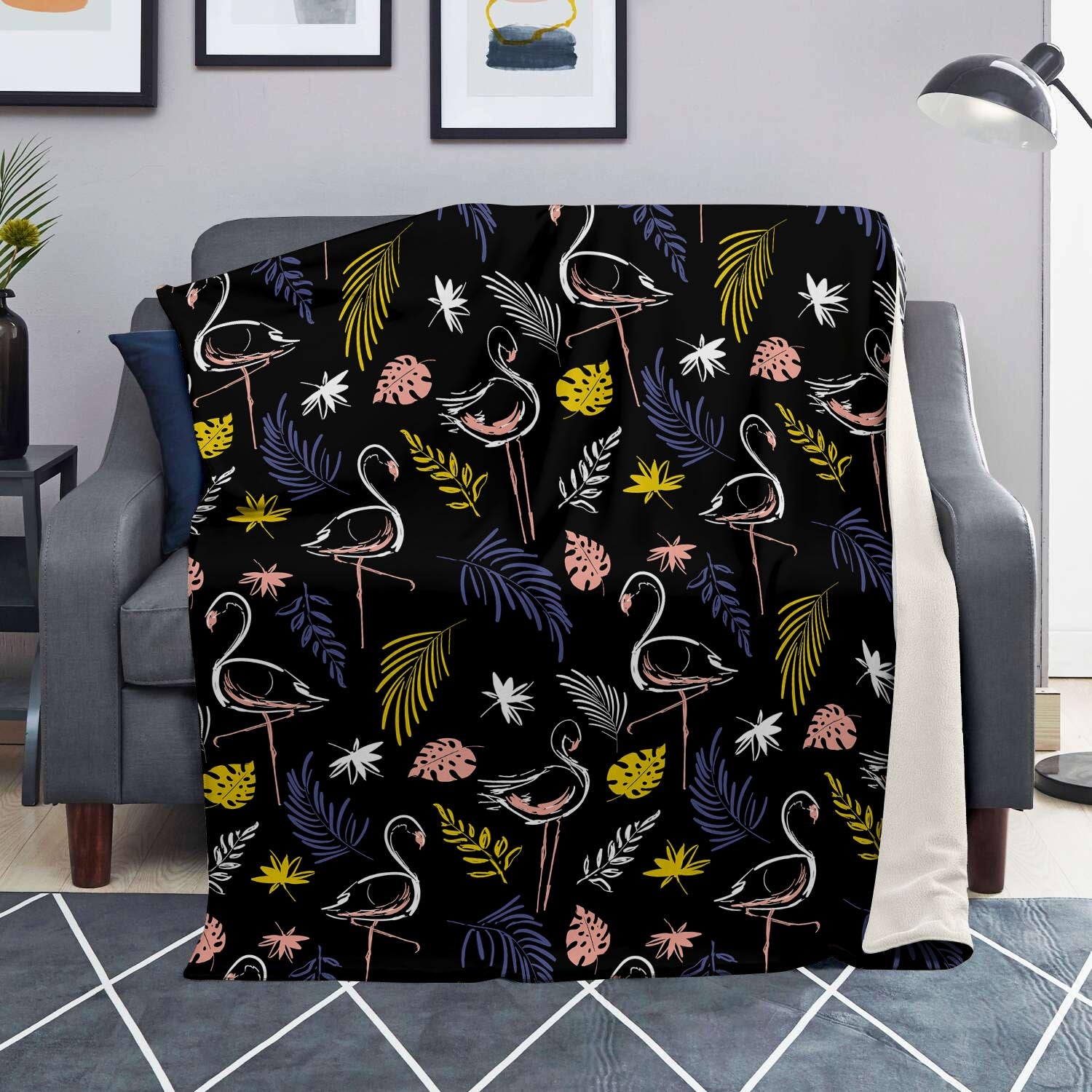 Tropical Flamingo Print Blanket-grizzshop