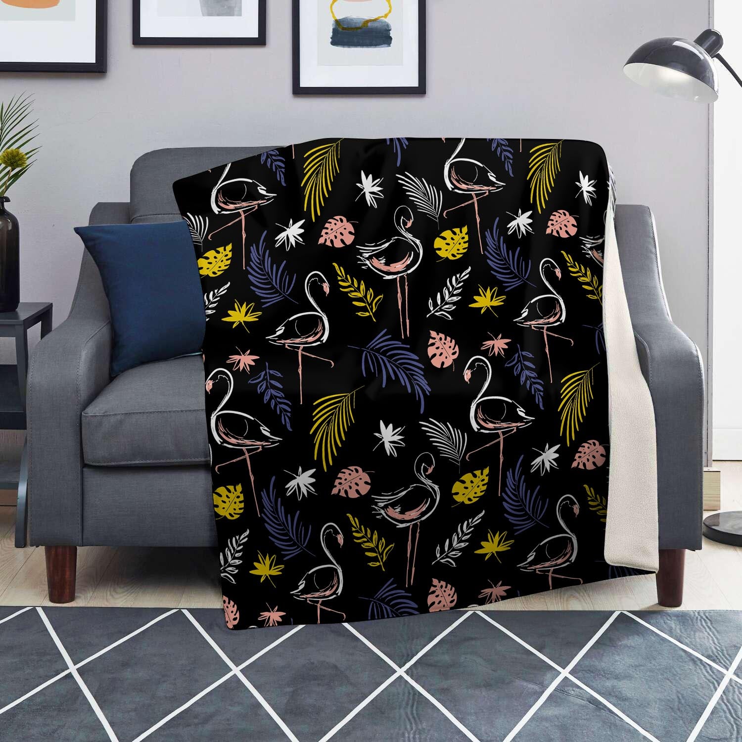 Tropical Flamingo Print Blanket-grizzshop