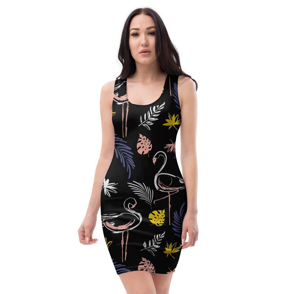 Tropical Flamingo Print Bodycon Dress-grizzshop