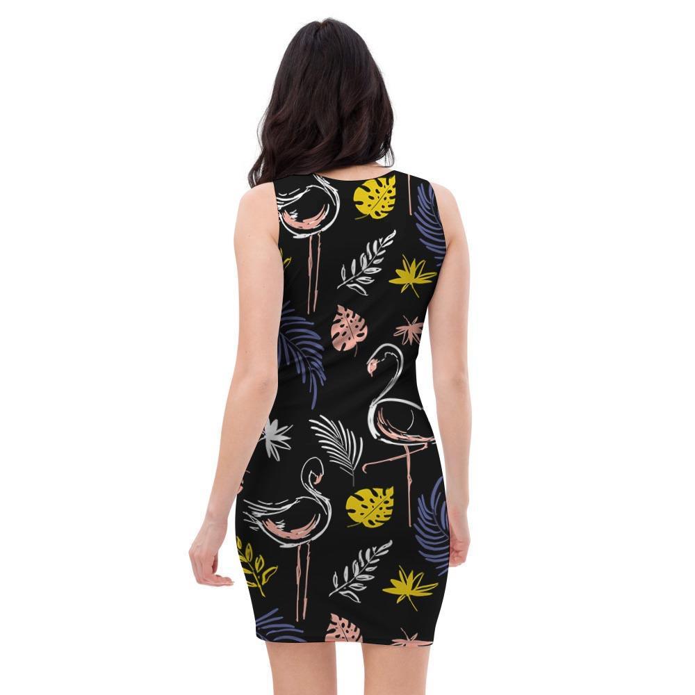 Tropical Flamingo Print Bodycon Dress-grizzshop