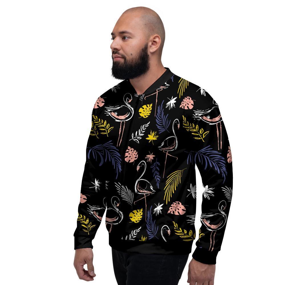 Tropical Flamingo Print Men's Bomber Jacket-grizzshop