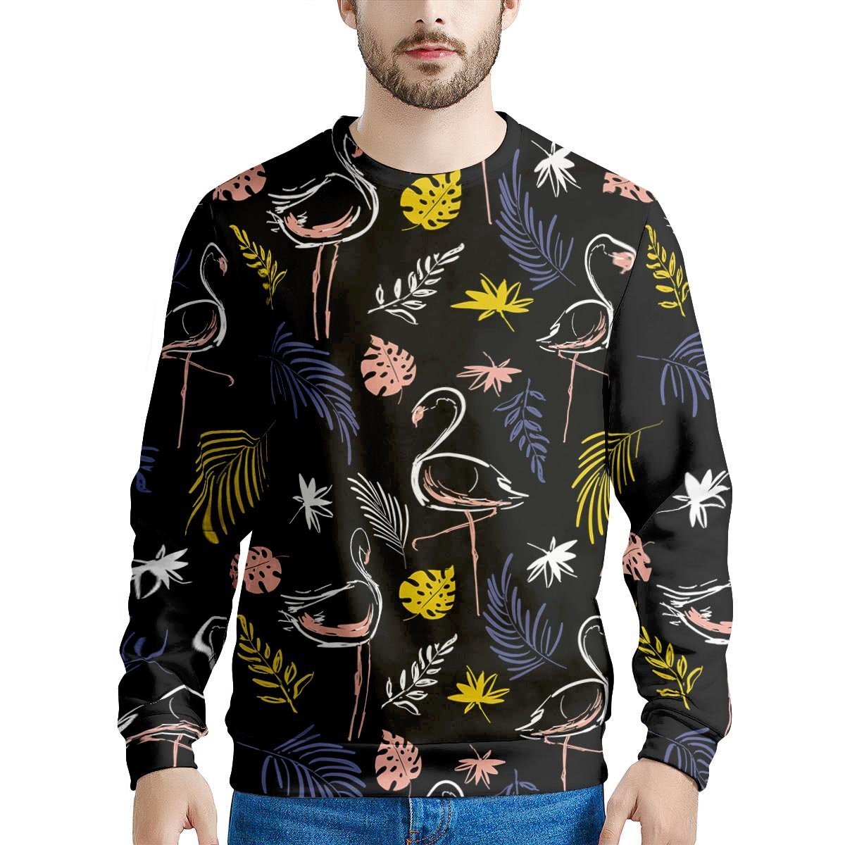 Tropical Flamingo Print Men's Sweatshirt-grizzshop