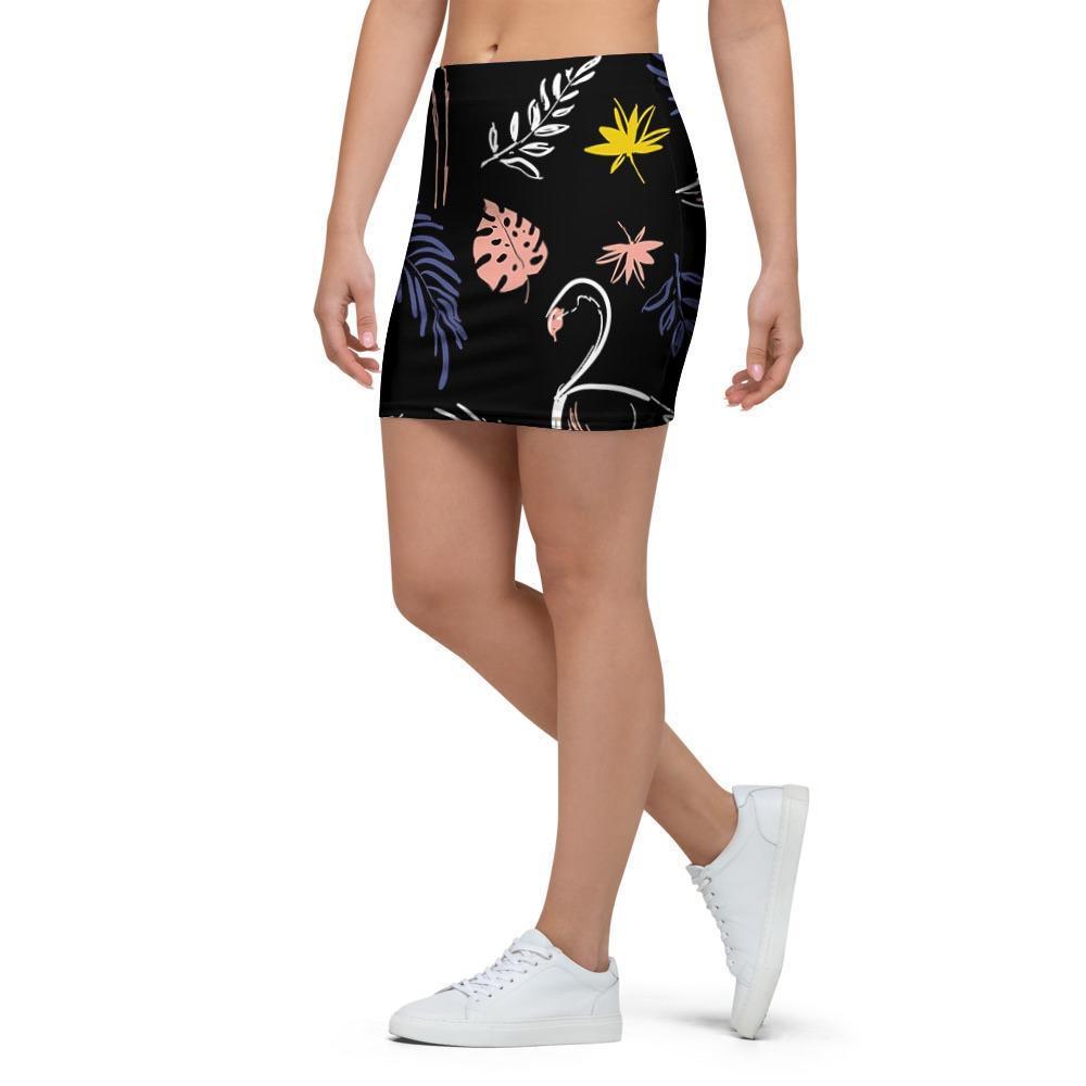 Tropical Flamingo Print Mini Skirt-grizzshop