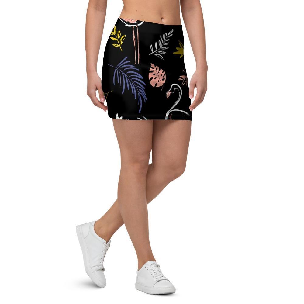 Tropical Flamingo Print Mini Skirt-grizzshop