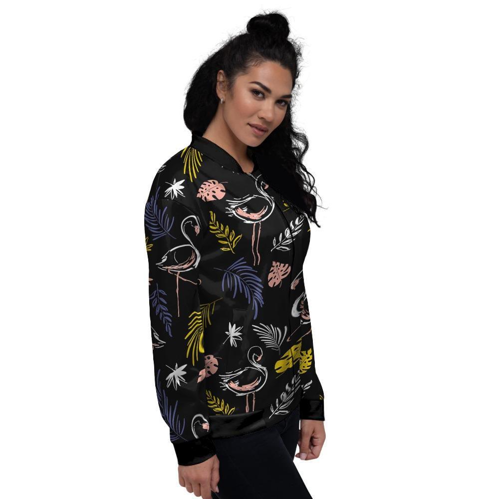 Tropical Flamingo Print Women's Bomber Jacket-grizzshop