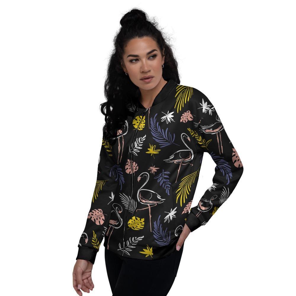 Tropical Flamingo Print Women's Bomber Jacket-grizzshop