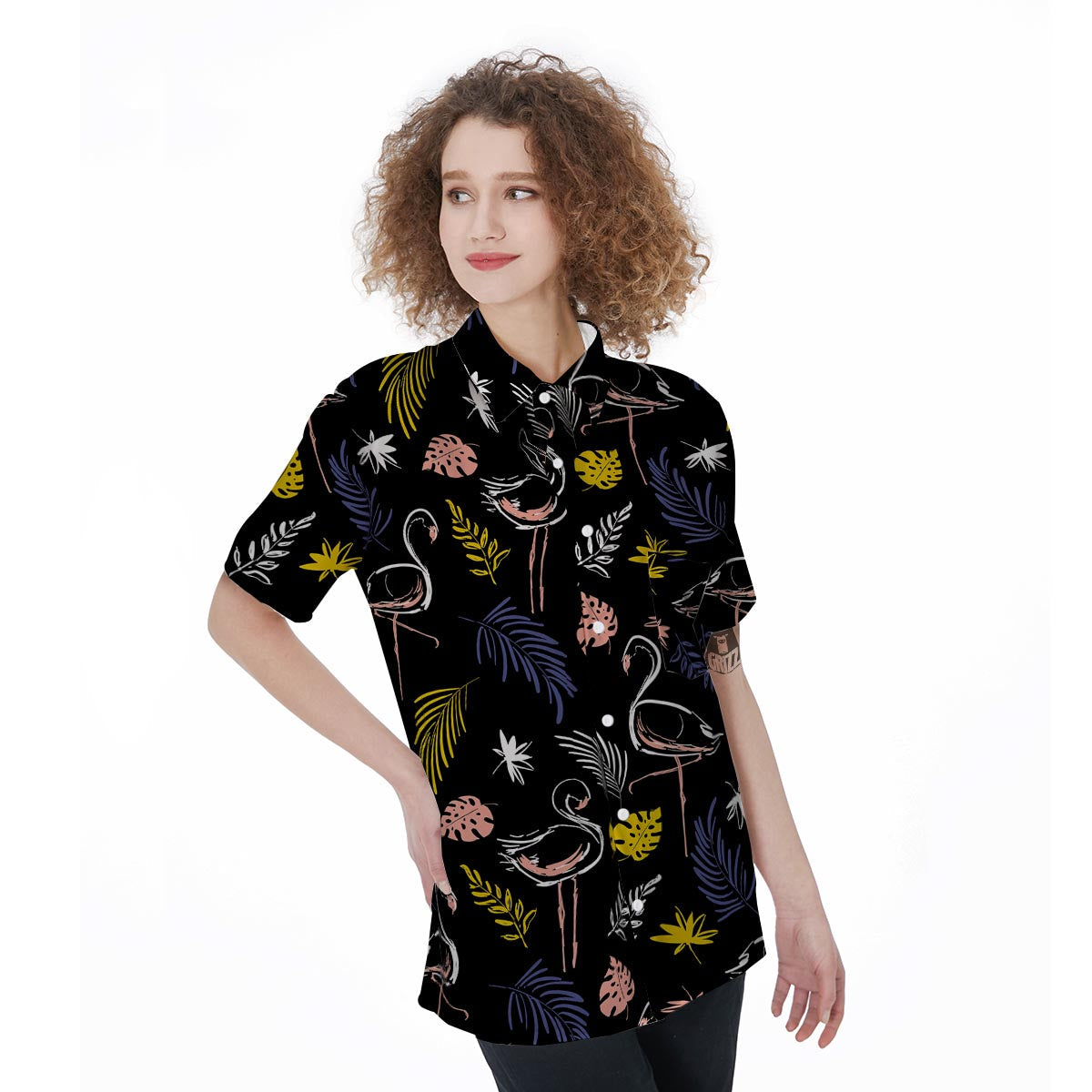 Tropical Flamingo Print Women's Short Sleeve Shirts-grizzshop