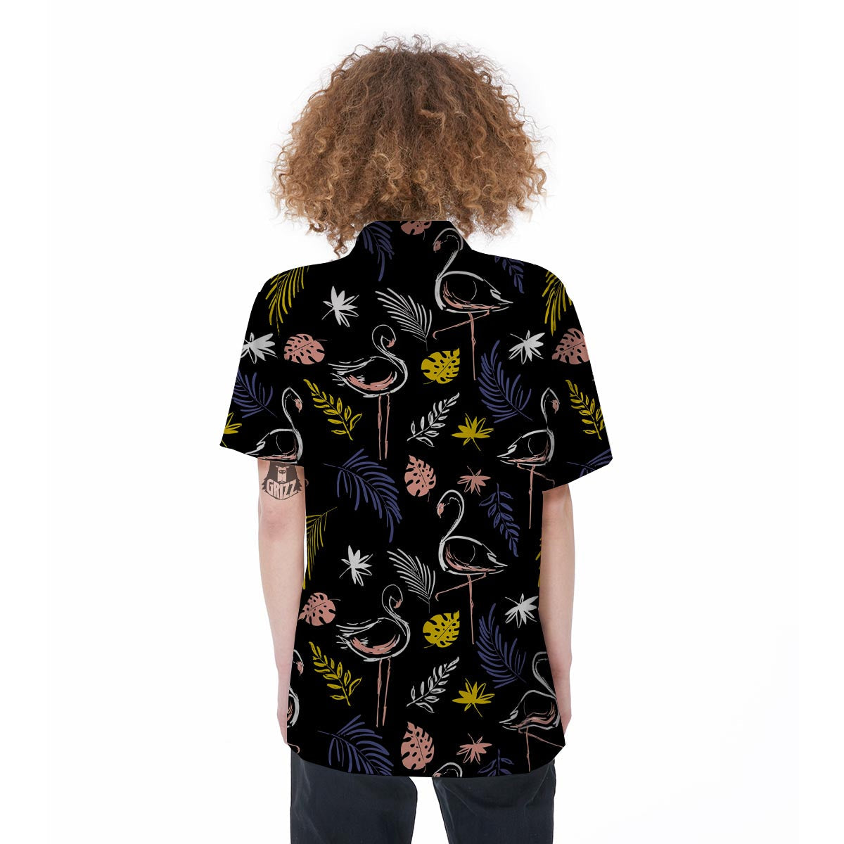 Tropical Flamingo Print Women's Short Sleeve Shirts-grizzshop