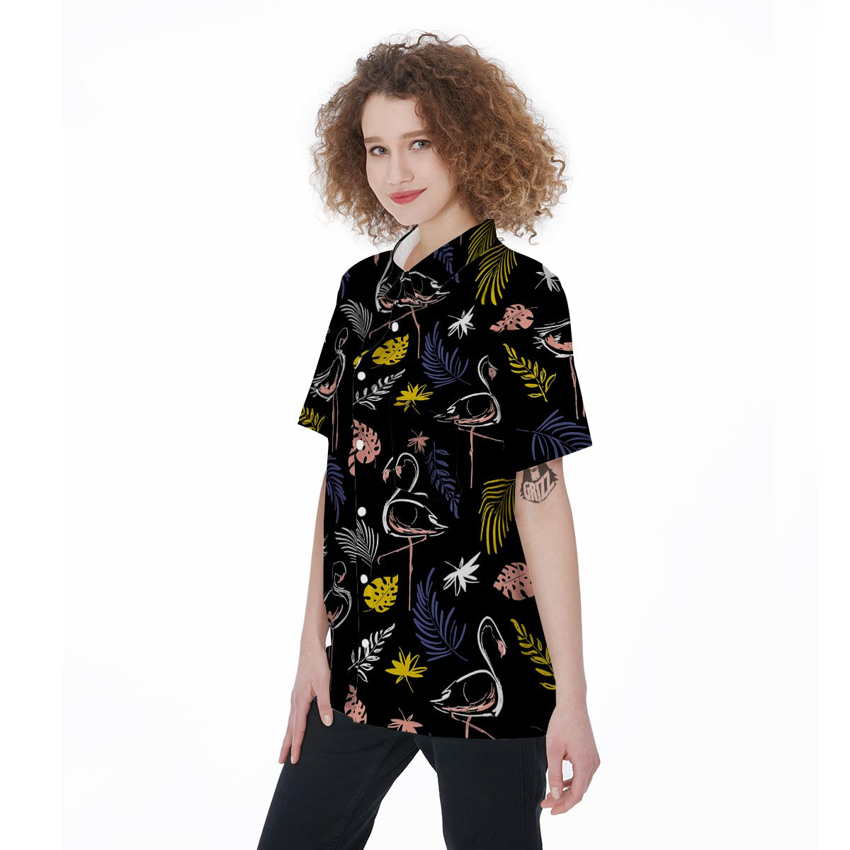 Tropical Flamingo Print Women's Short Sleeve Shirts-grizzshop
