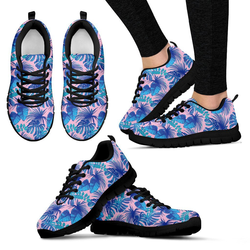 Tropical Floral Hawaiian Palm Leaves Pattern Print Black Sneaker Shoes For Men Women-grizzshop