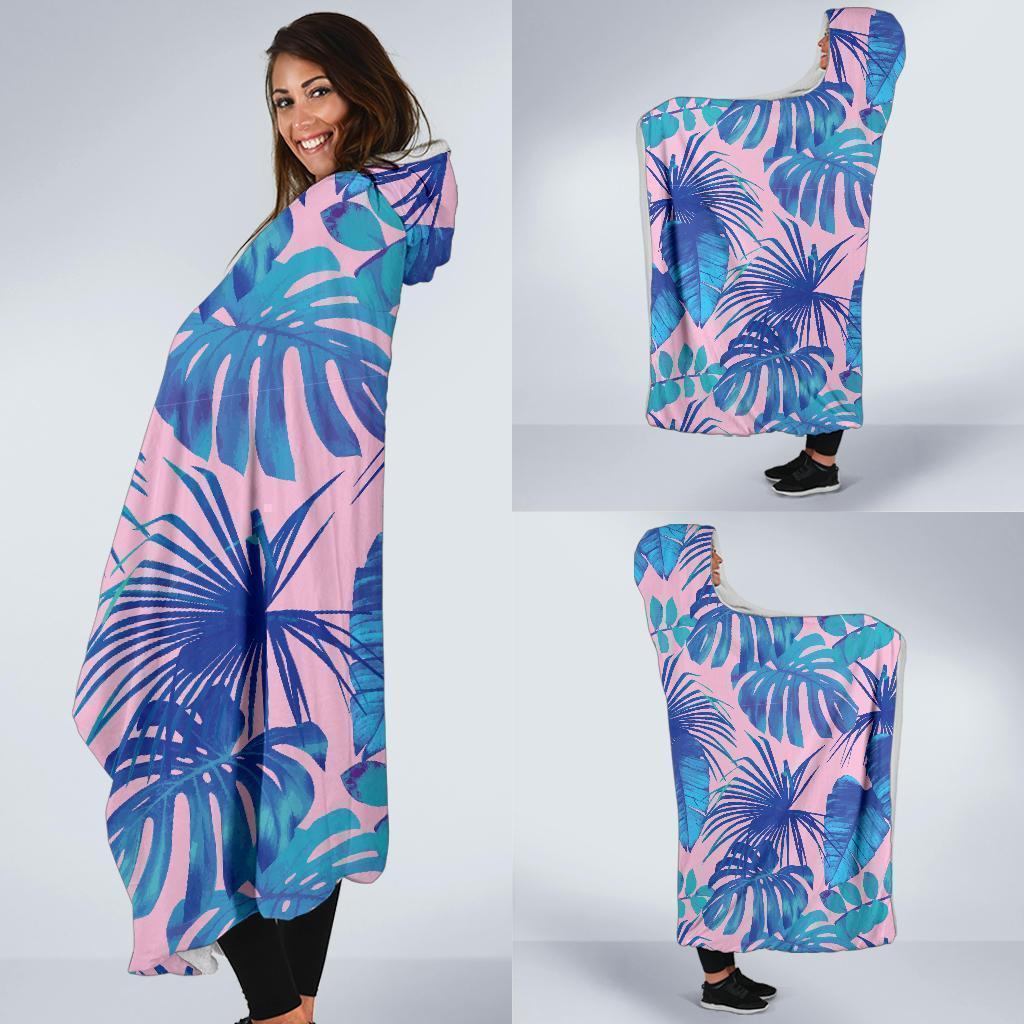 Tropical Floral Hawaiian Palm Leaves Pattern Print Hooded Blanket-grizzshop