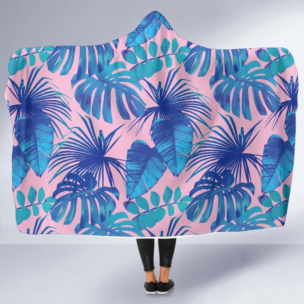 Tropical Floral Hawaiian Palm Leaves Pattern Print Hooded Blanket-grizzshop