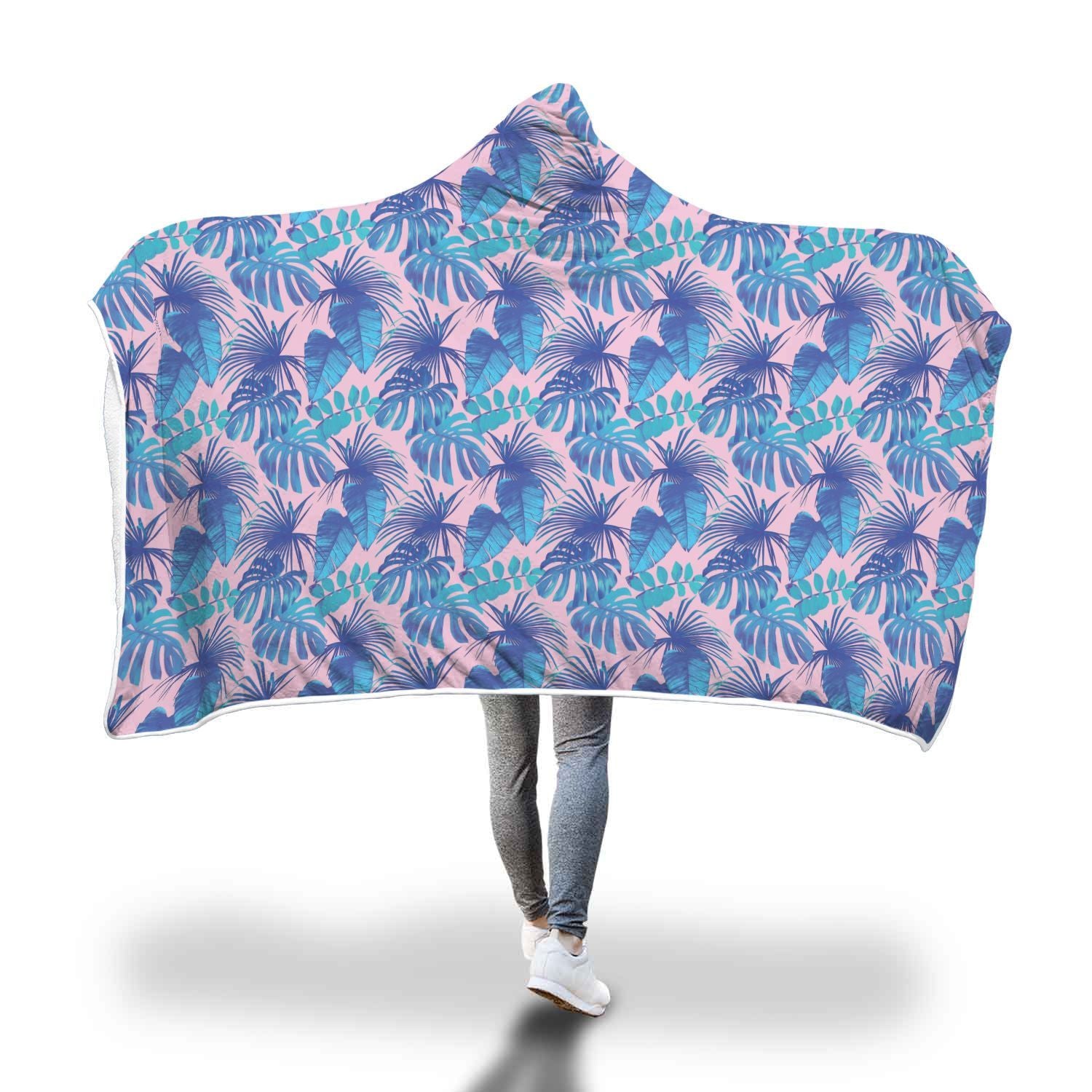 Tropical Floral Hawaiian Palm Leaves Pattern Print Hooded Blanket-grizzshop