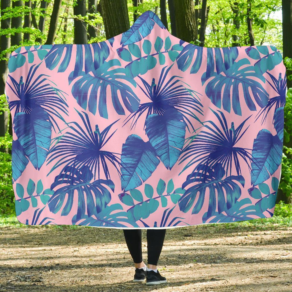 Tropical Floral Hawaiian Palm Leaves Pattern Print Hooded Blanket-grizzshop