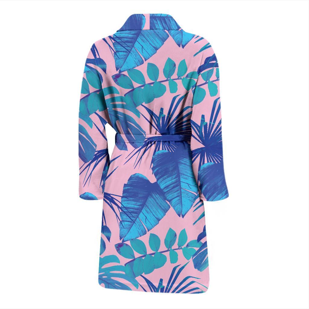 Tropical Floral Hawaiian Palm Leaves Pattern Print Men Long Robe-grizzshop