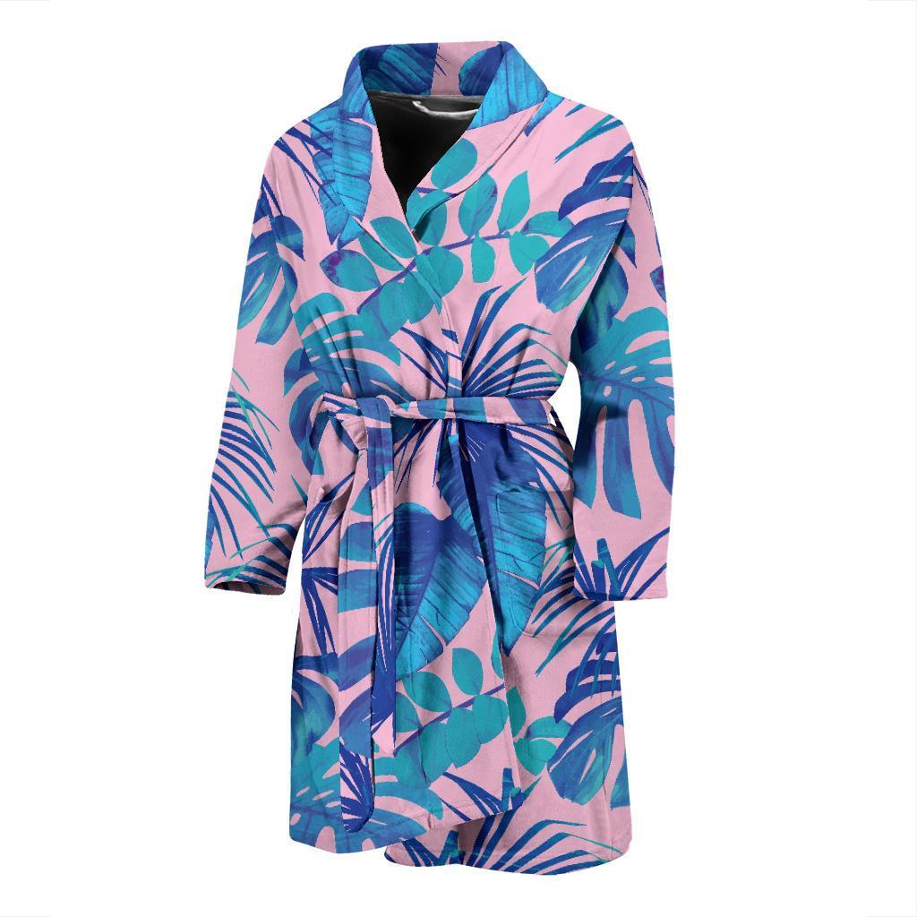 Tropical Floral Hawaiian Palm Leaves Pattern Print Men Long Robe-grizzshop