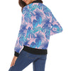 Tropical Floral Hawaiian Palm Leaves Pattern Print Women Casual Bomber Jacket-grizzshop