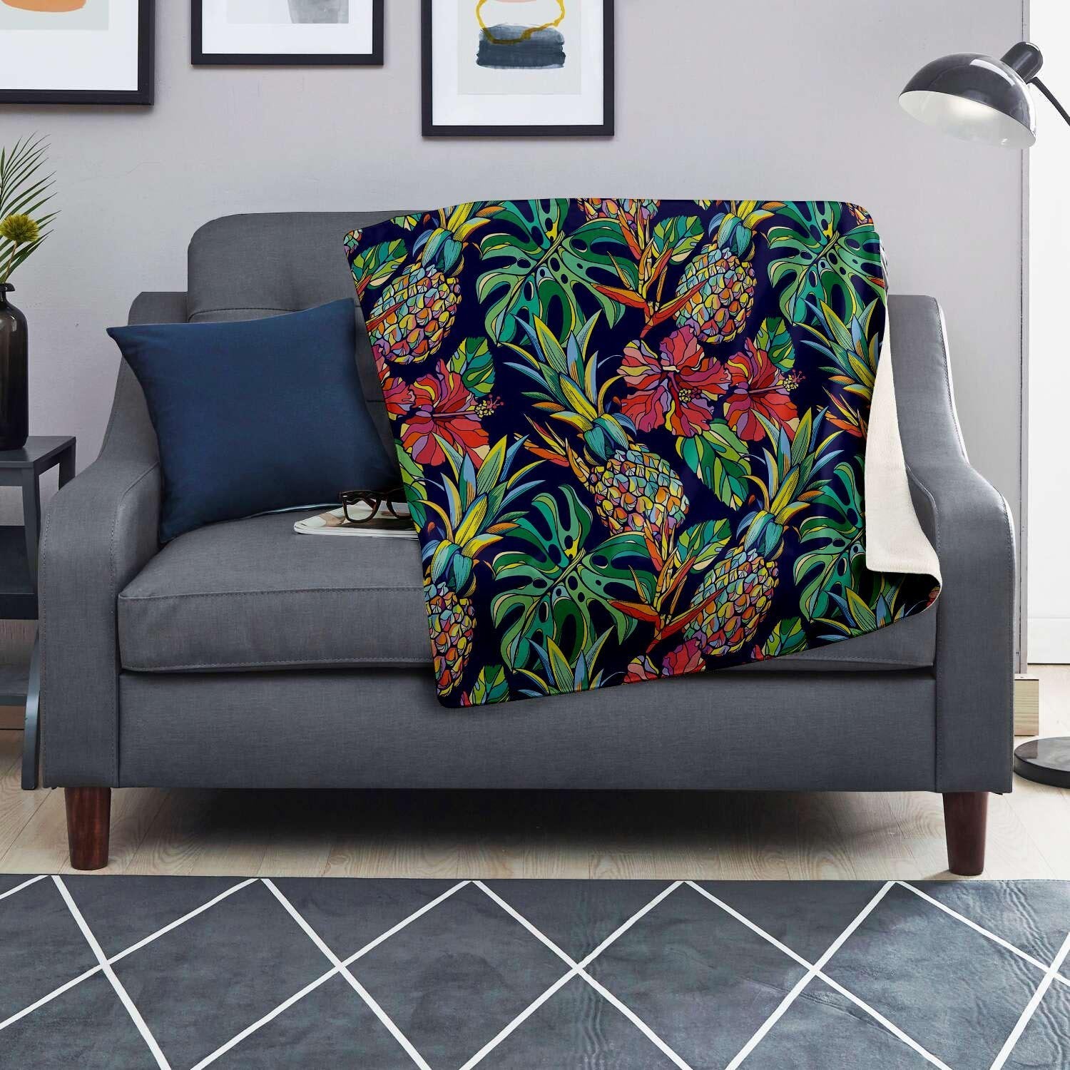 Tropical Floral Pineapple Print Blanket-grizzshop