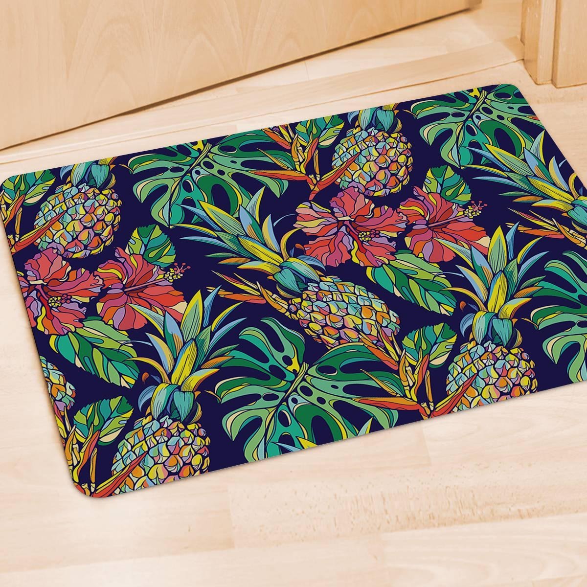 Tropical Floral Pineapple Print Door Mat-grizzshop