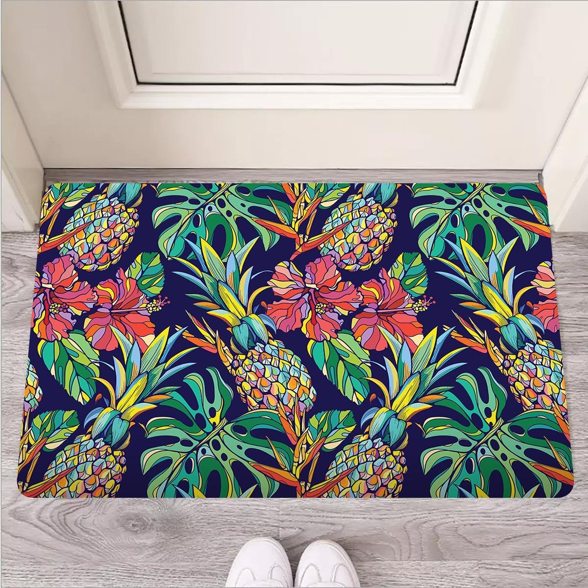 Tropical Floral Pineapple Print Door Mat-grizzshop