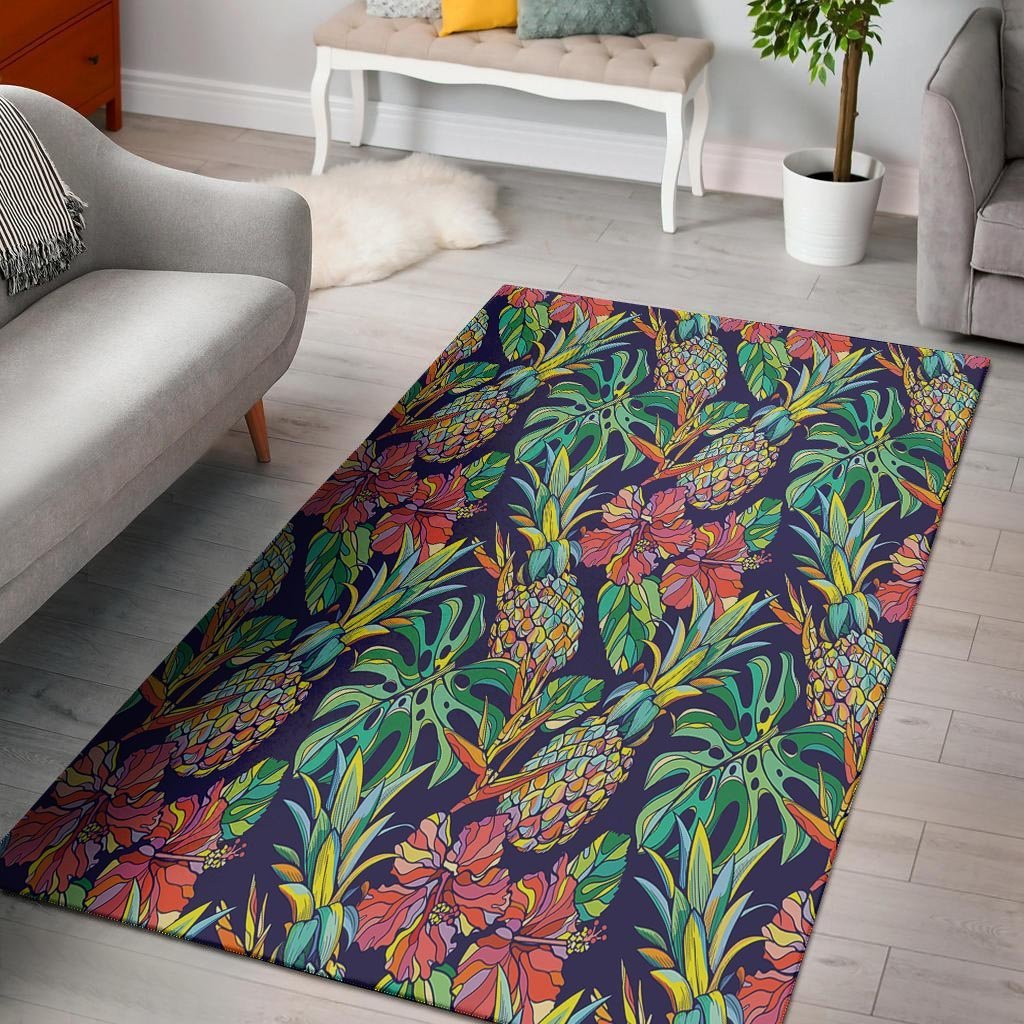 Tropical Floral Pineapple Print Floor Mat-grizzshop