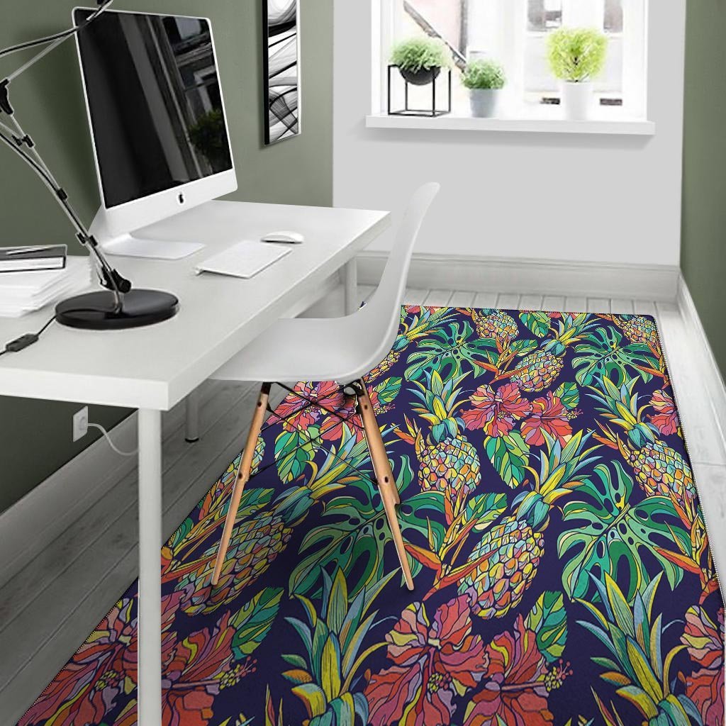 Tropical Floral Pineapple Print Floor Mat-grizzshop