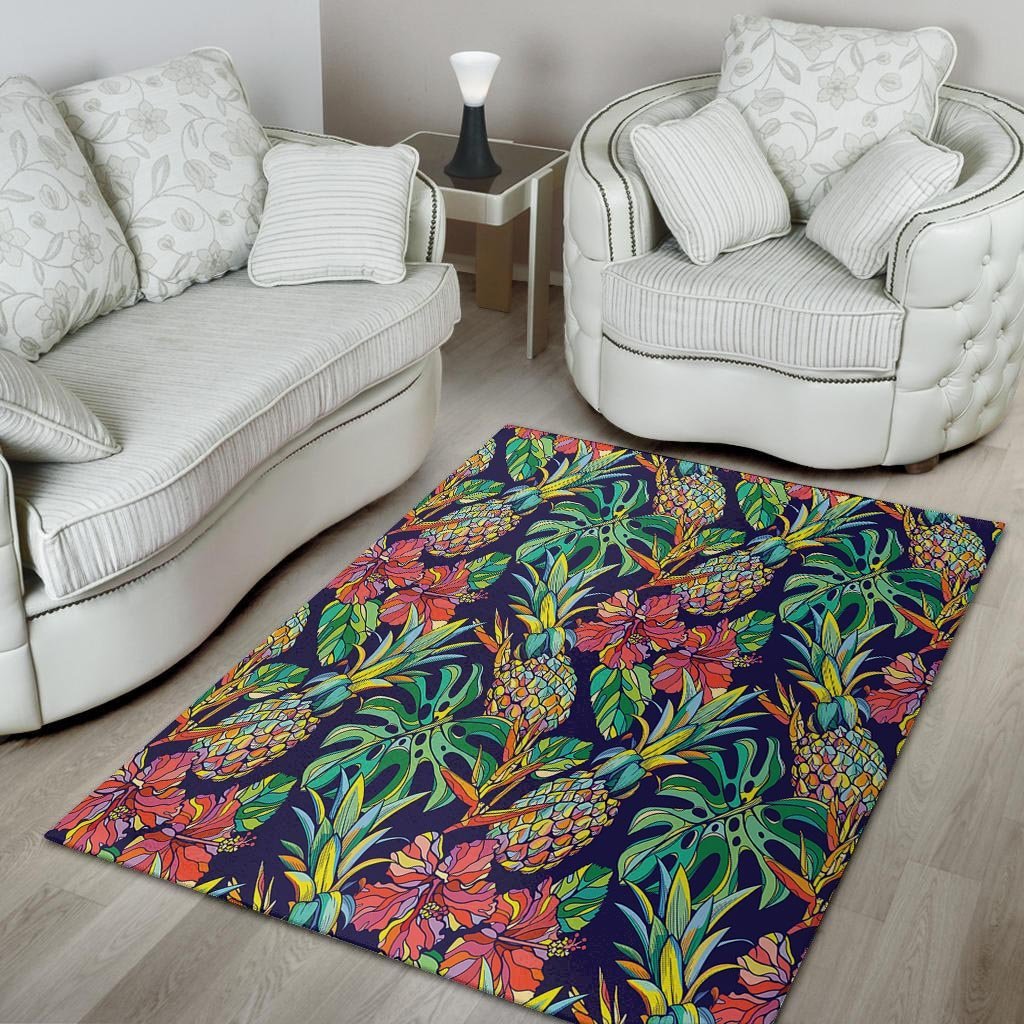 Tropical Floral Pineapple Print Floor Mat-grizzshop