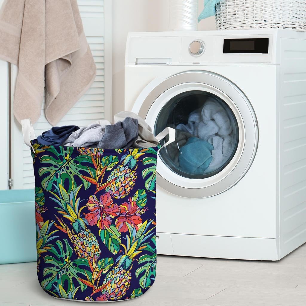 Tropical Floral Pineapple Print Laundry Basket-grizzshop