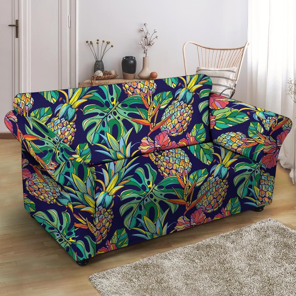 Tropical Floral Pineapple Print Loveseat Cover-grizzshop