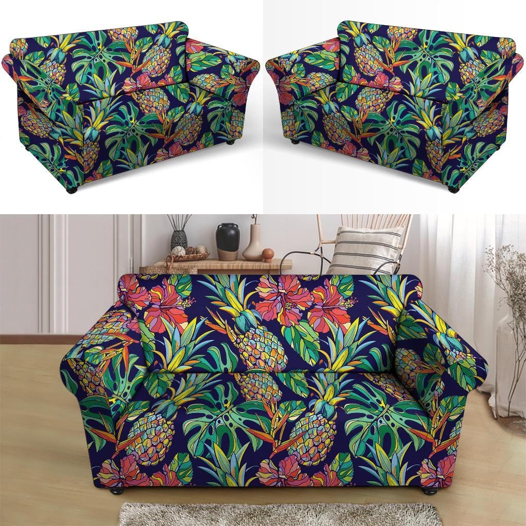 Tropical Floral Pineapple Print Loveseat Cover-grizzshop