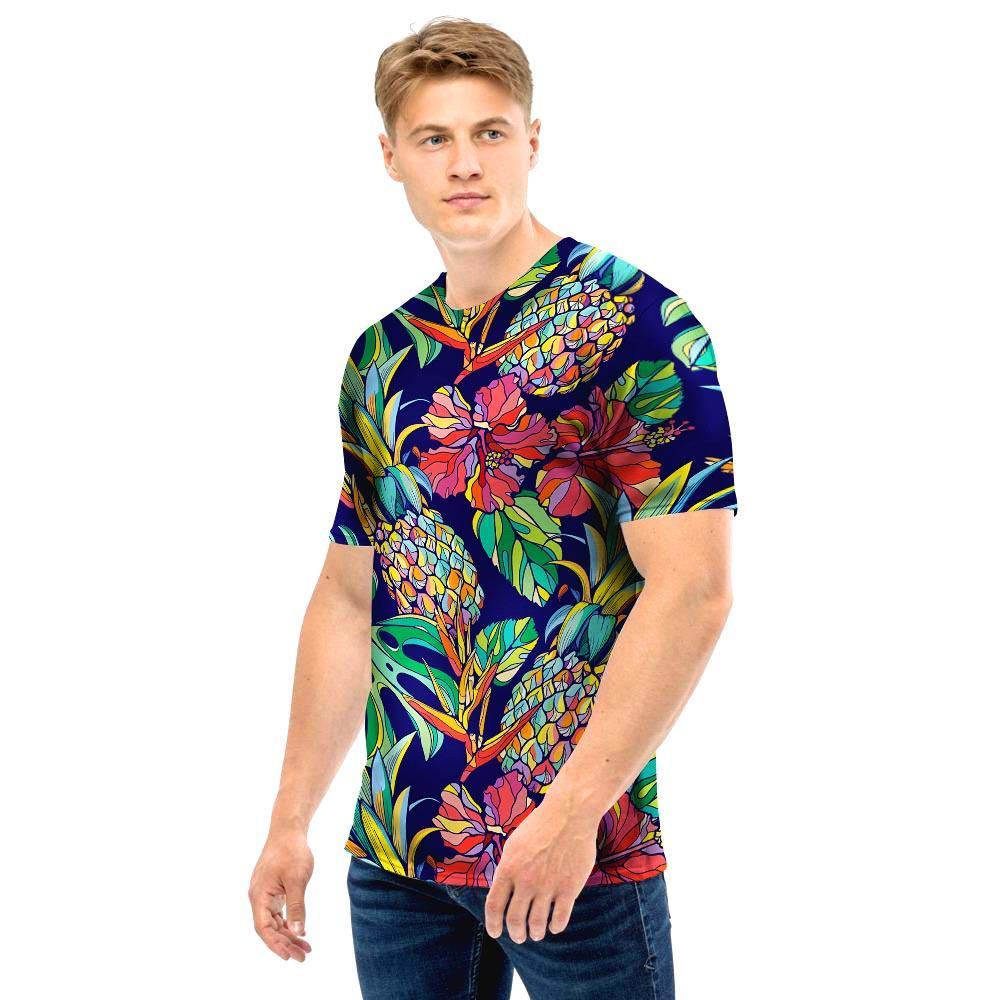 Tropical Floral Pineapple Print Men T Shirt-grizzshop