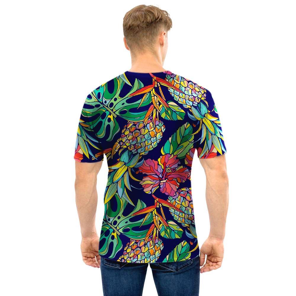 Tropical Floral Pineapple Print Men T Shirt-grizzshop