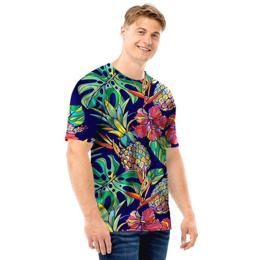 Tropical Floral Pineapple Print Men T Shirt-grizzshop