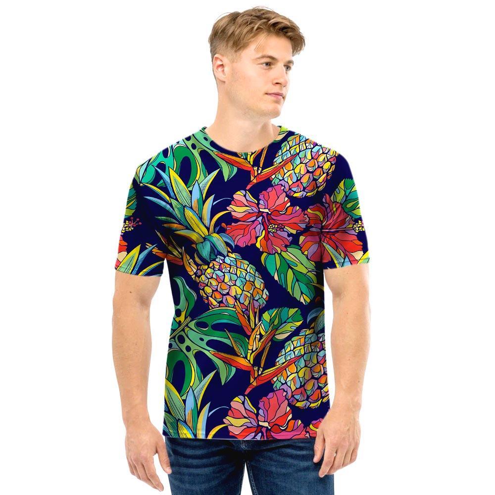 Tropical Floral Pineapple Print Men T Shirt-grizzshop