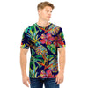 Tropical Floral Pineapple Print Men T Shirt-grizzshop