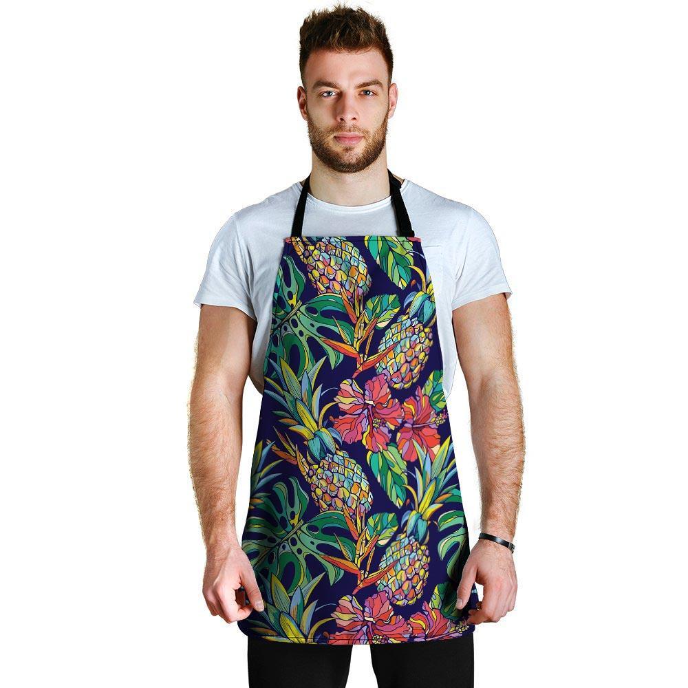 Tropical Floral Pineapple Print Men's Apron-grizzshop