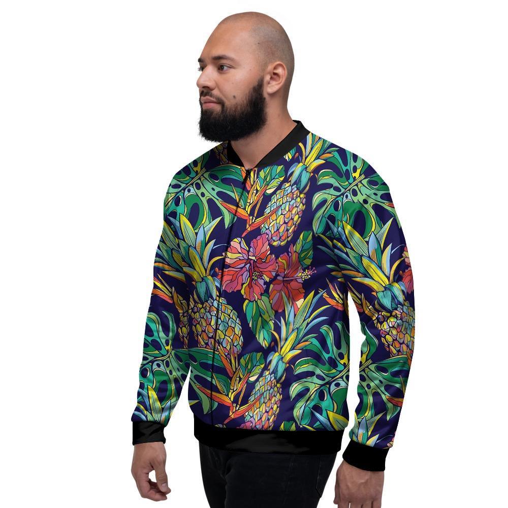 Tropical Floral Pineapple Print Men's Bomber Jacket-grizzshop