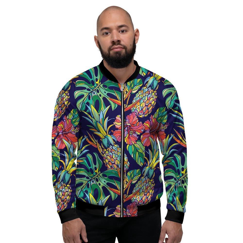 Tropical Floral Pineapple Print Men's Bomber Jacket-grizzshop
