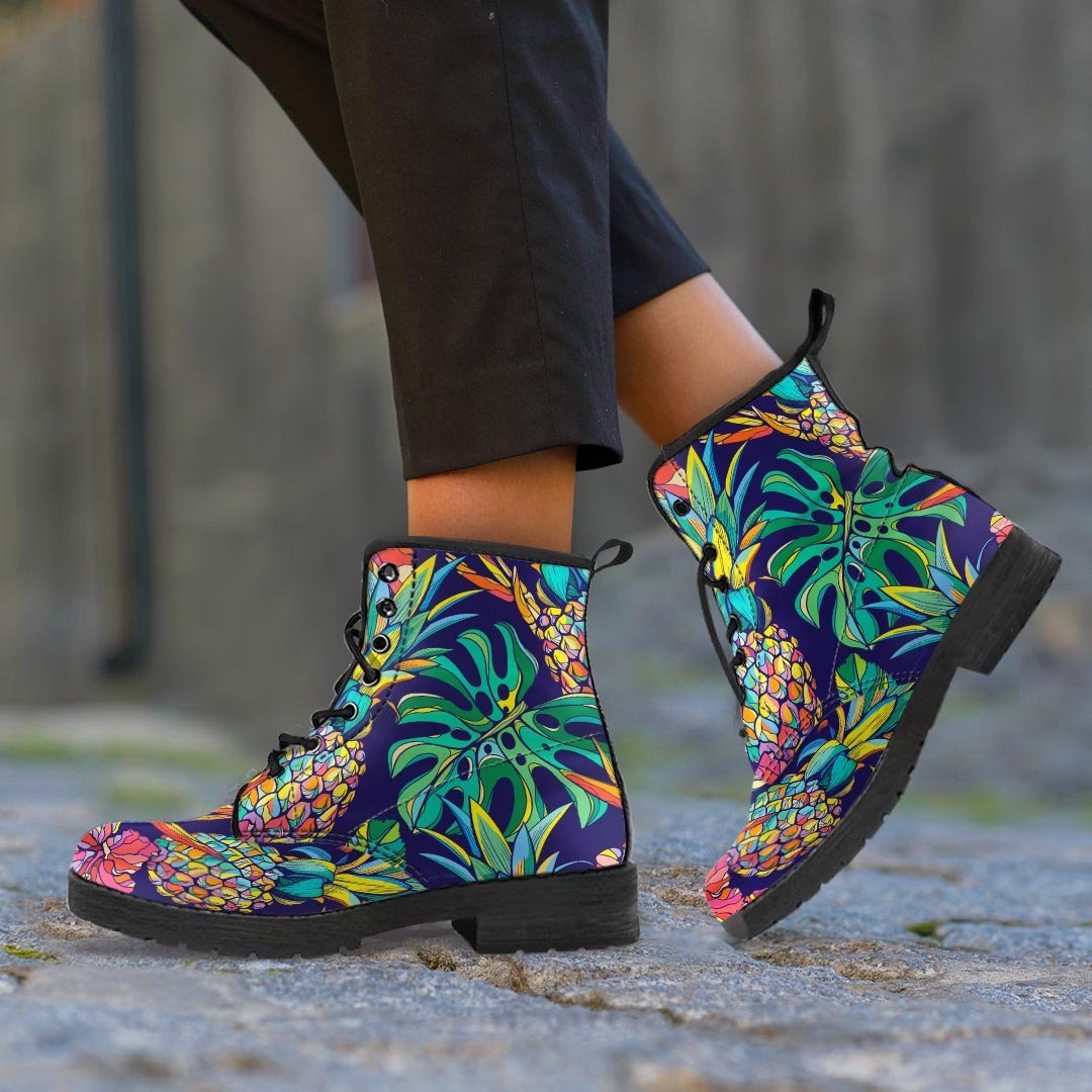 Tropical Floral Pineapple Print Men's Boots-grizzshop