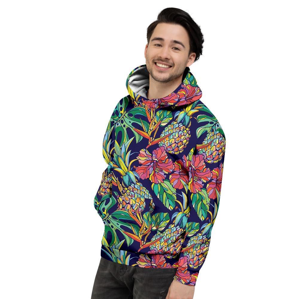Tropical Floral Pineapple Print Men's Hoodie-grizzshop