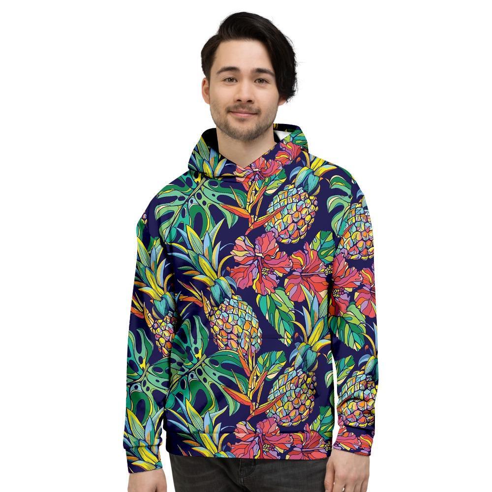 Tropical Floral Pineapple Print Men's Hoodie-grizzshop