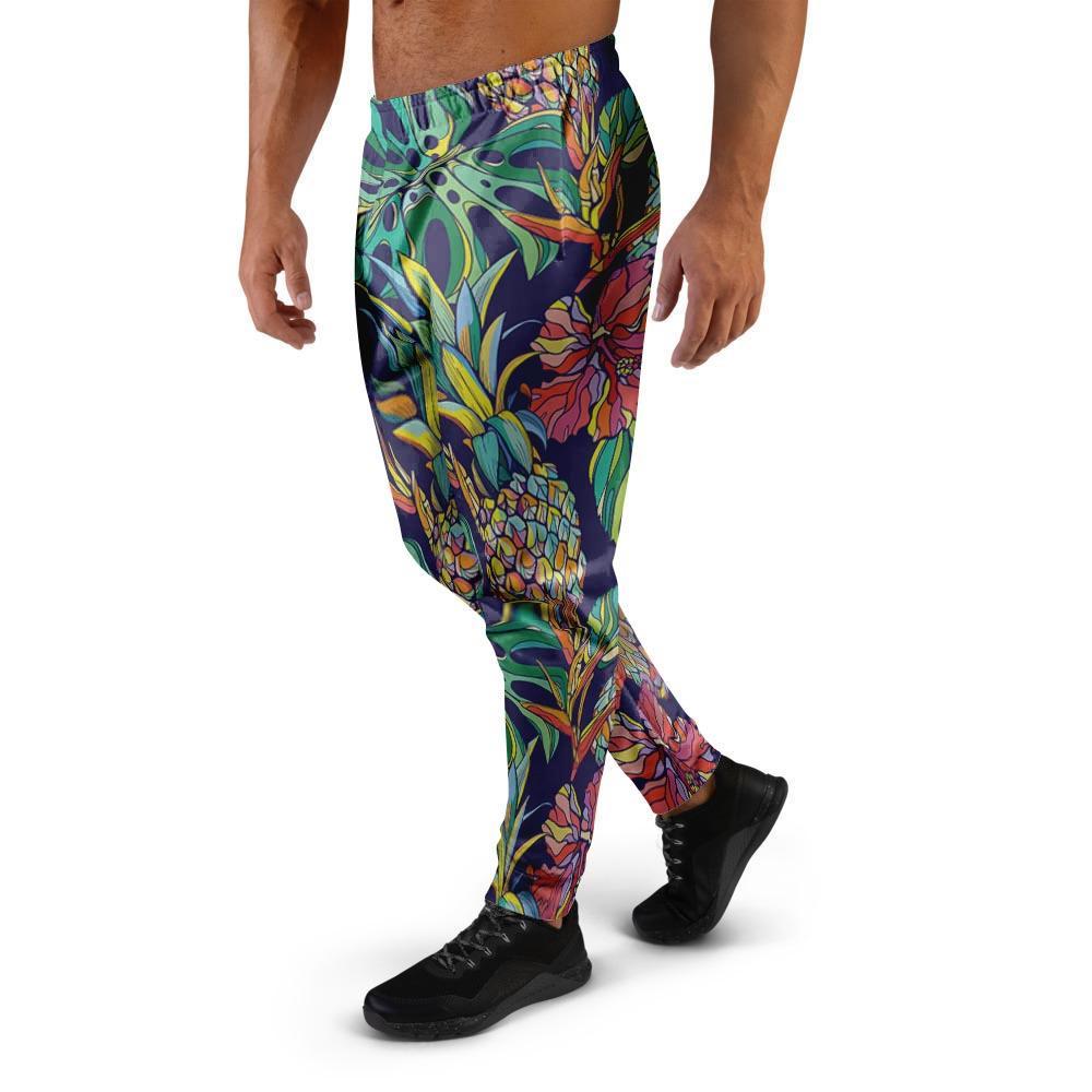 Tropical Floral Pineapple Print Men's Joggers-grizzshop