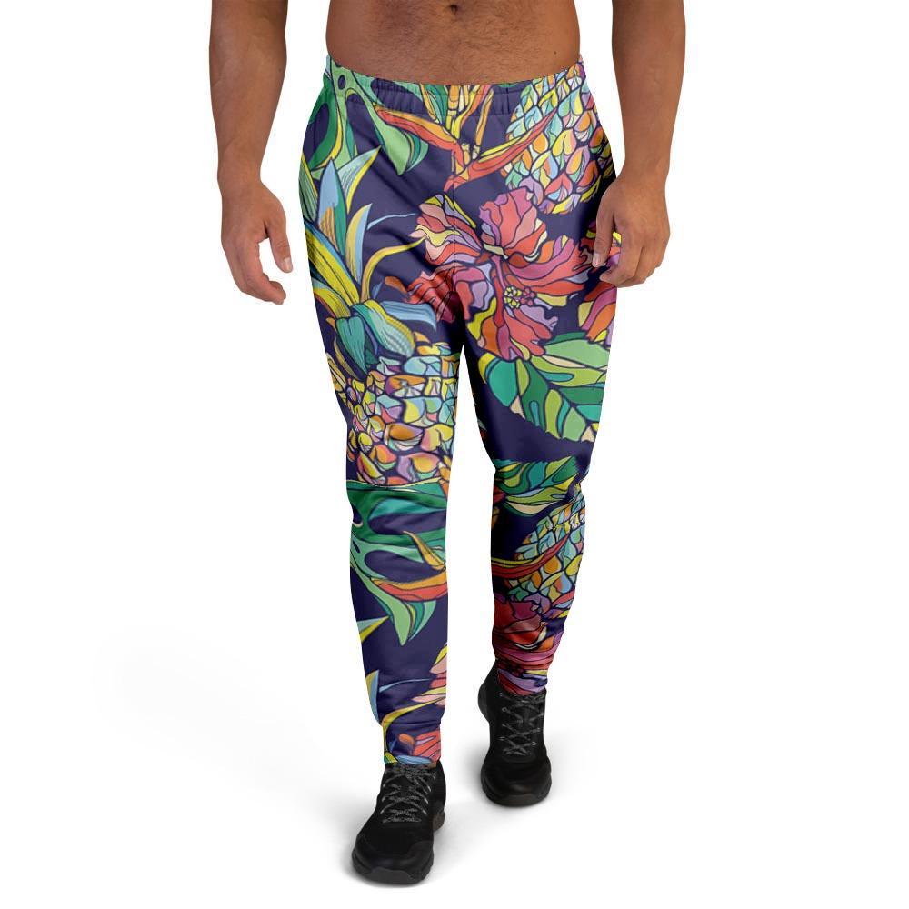 Tropical Floral Pineapple Print Men's Joggers-grizzshop