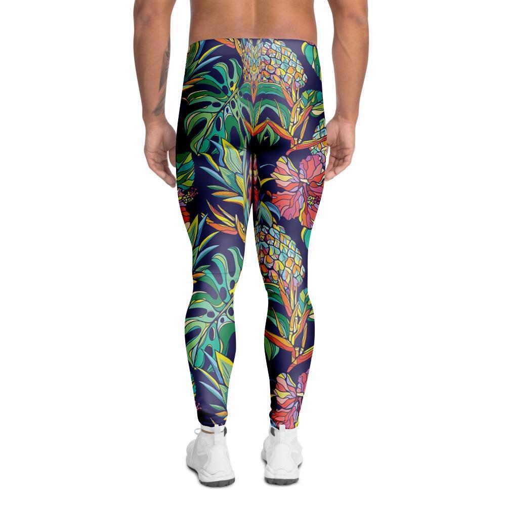 Tropical Floral Pineapple Print Men's Leggings-grizzshop