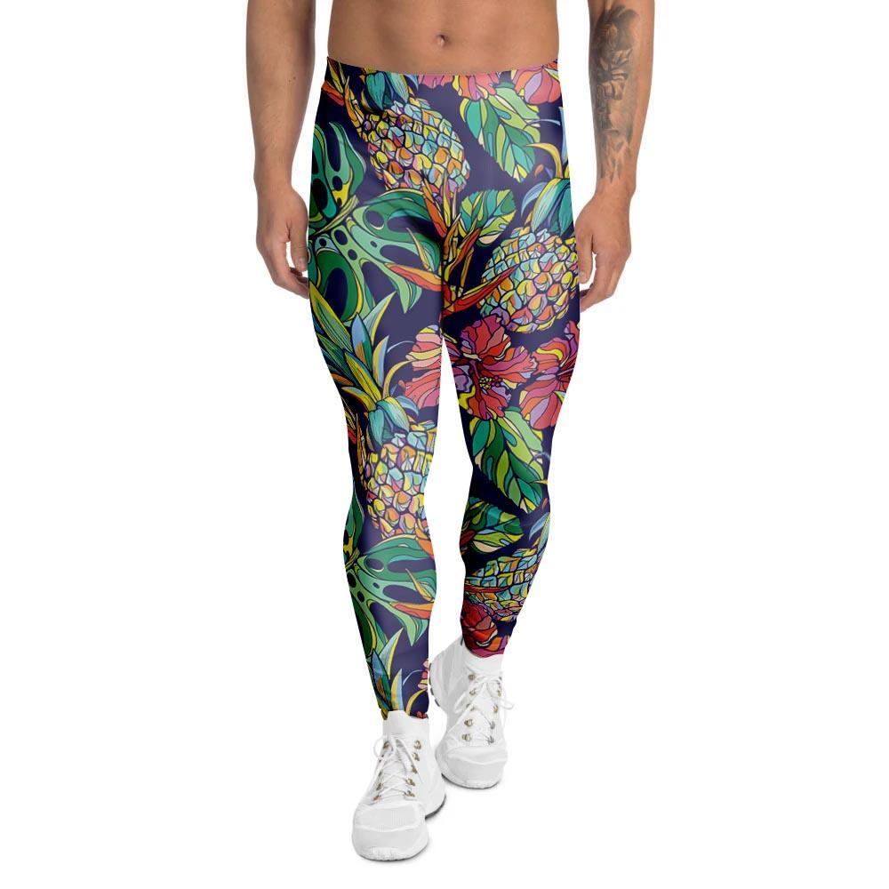 Tropical Floral Pineapple Print Men's Leggings-grizzshop