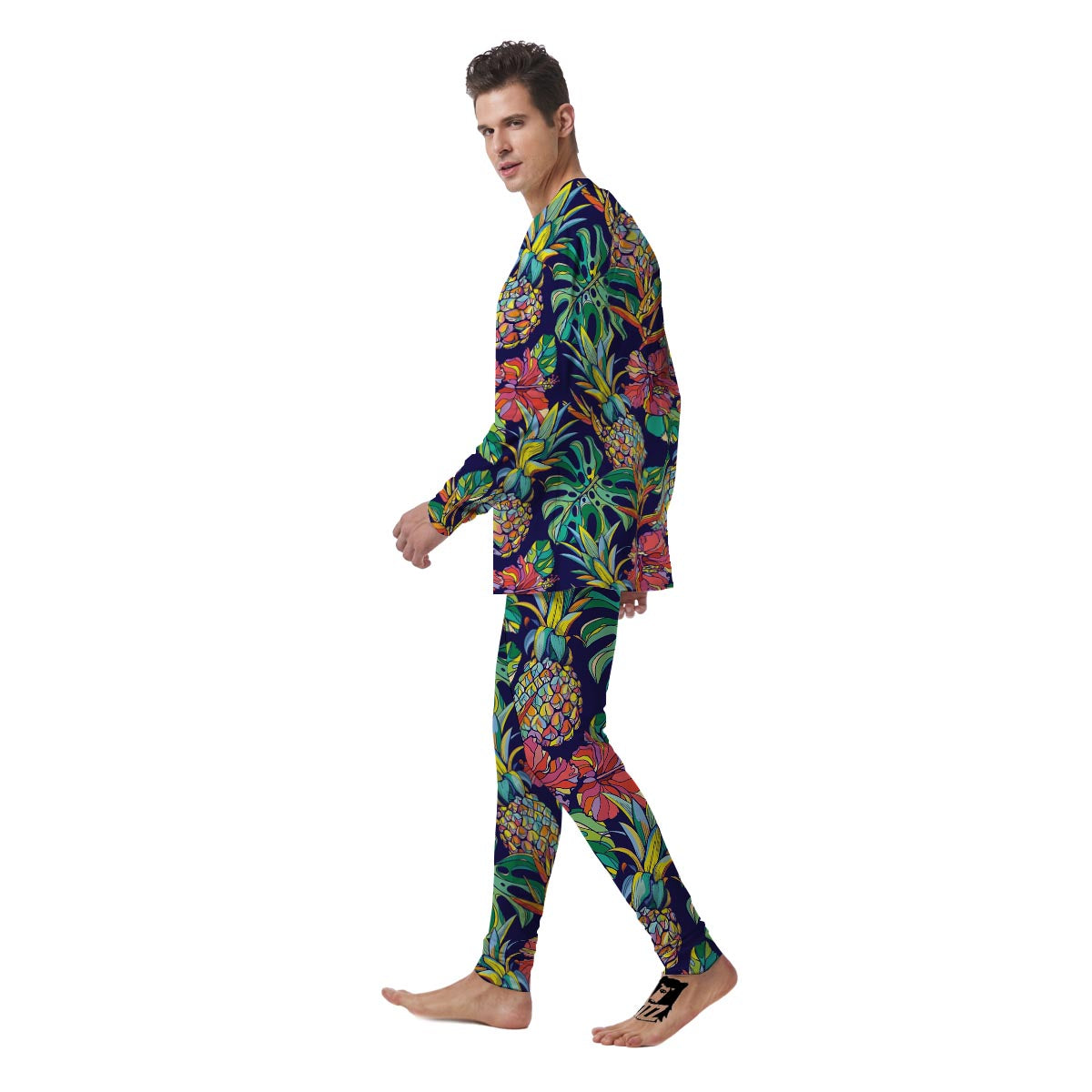 Tropical Floral Pineapple Print Men's Pajamas-grizzshop