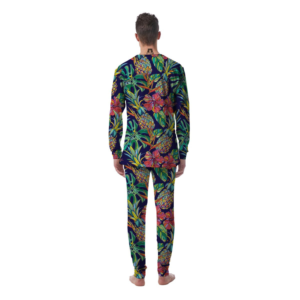 Tropical Floral Pineapple Print Men's Pajamas-grizzshop