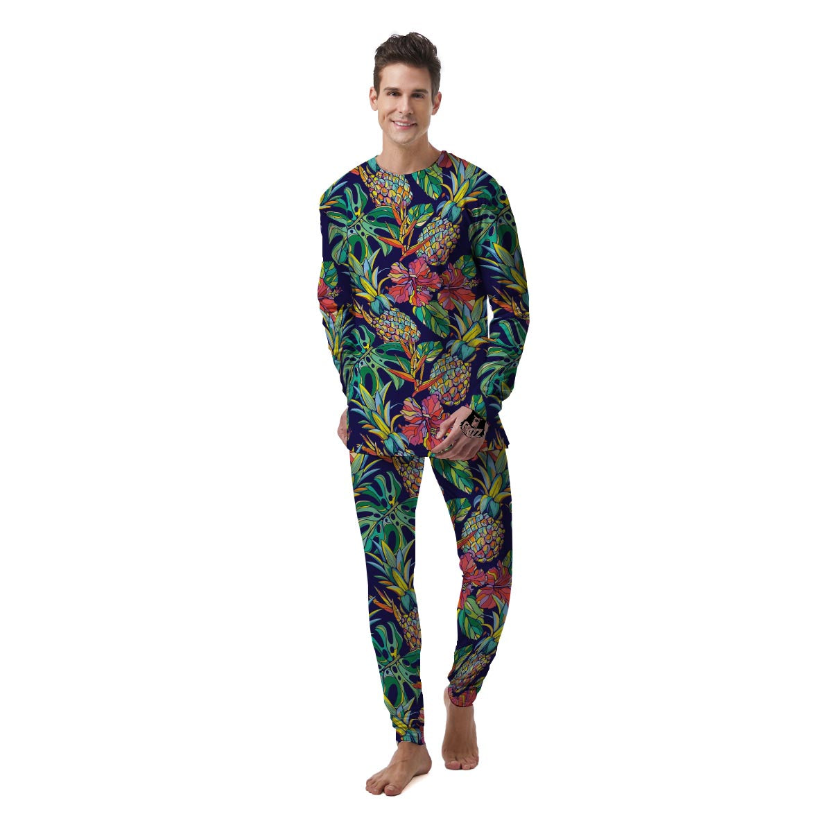 Tropical Floral Pineapple Print Men's Pajamas-grizzshop