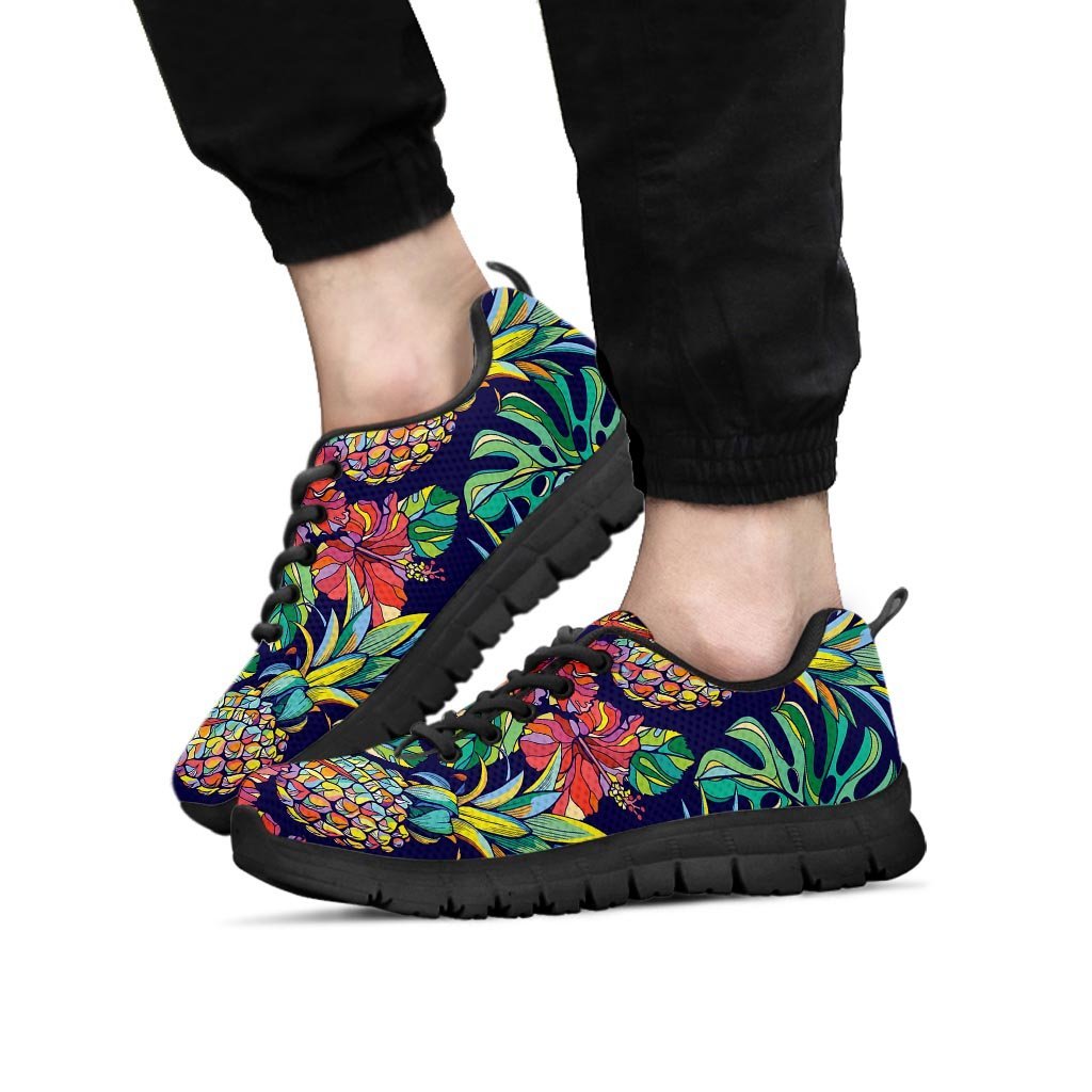 Tropical Floral Pineapple Print Men's Sneakers-grizzshop